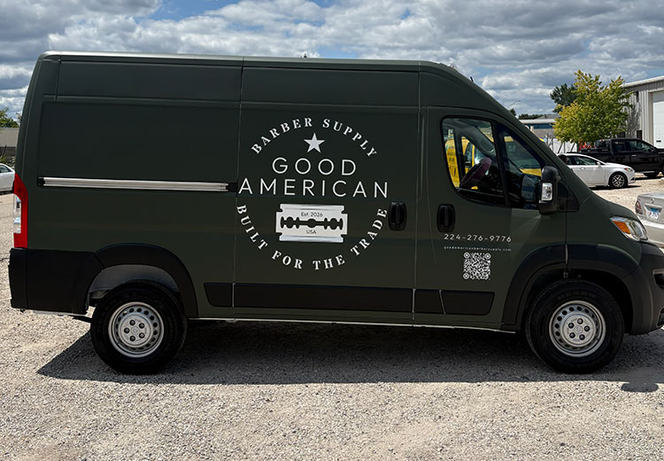 A delivery van with a commercial wrap